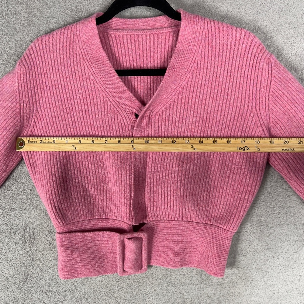 Victoria Beckham Belted Rib-Knit Wool‎ Cardigan Women's Size 2 Pink Sweater - Picture 8 of 11